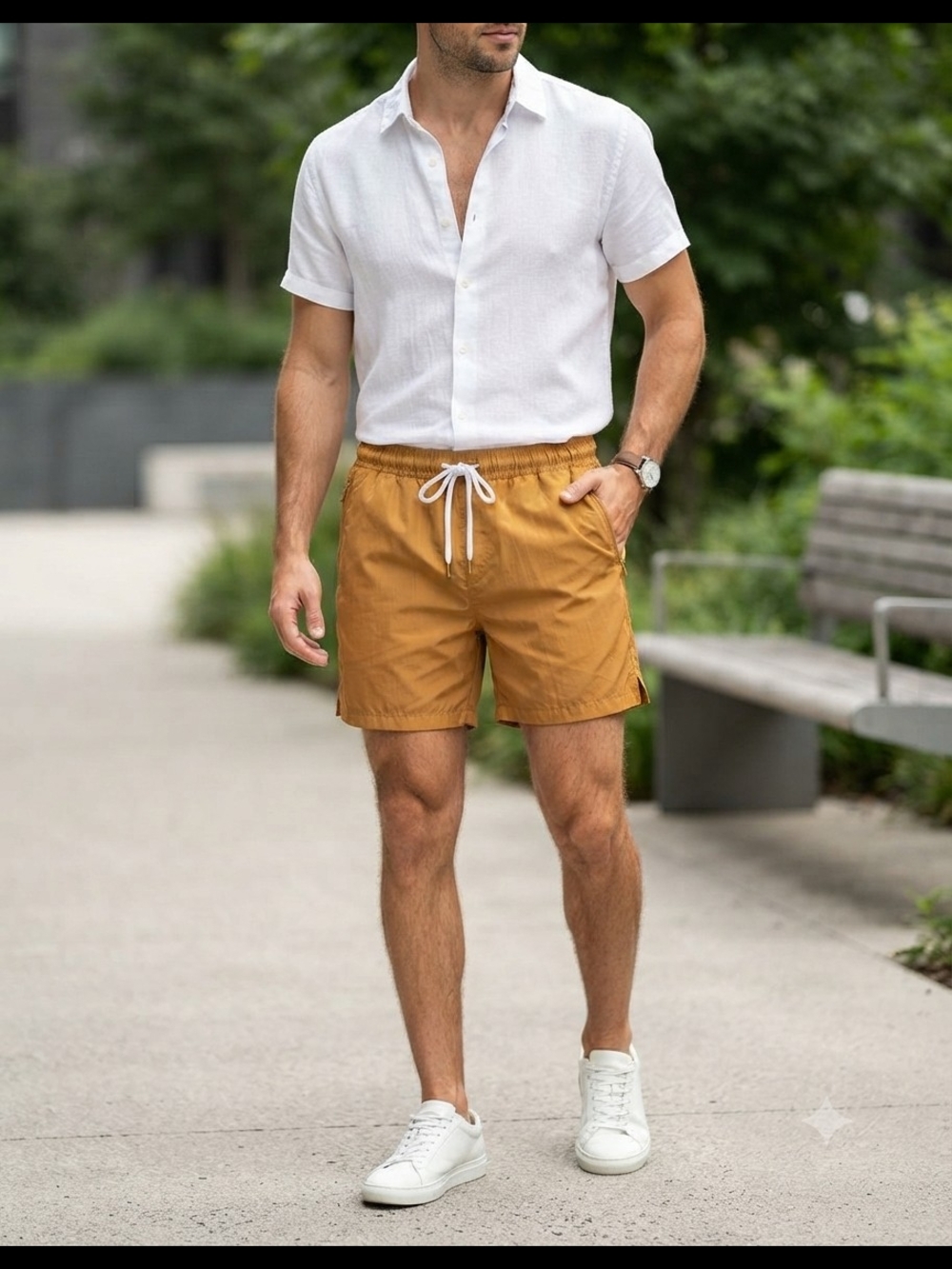 Men's Athletic Drawstring Shorts in Mustard